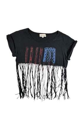 Vintage Havana American Flag Fringe T-Shirt Crop Top Size Medium